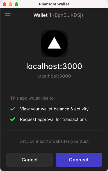 Screenshot of wallet connection prompt