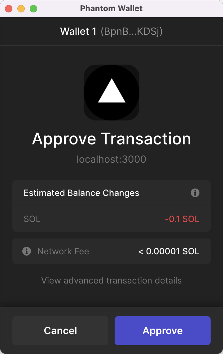 Screenshot of wallet transaction approval prompt